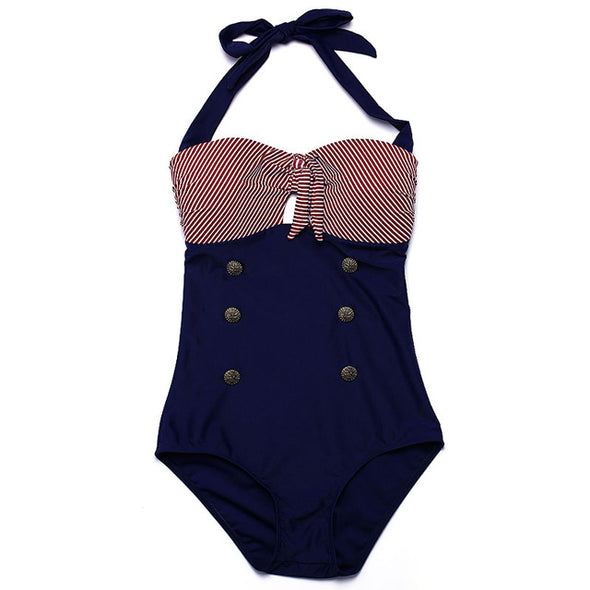 Marine halter swimsuit blue & red
