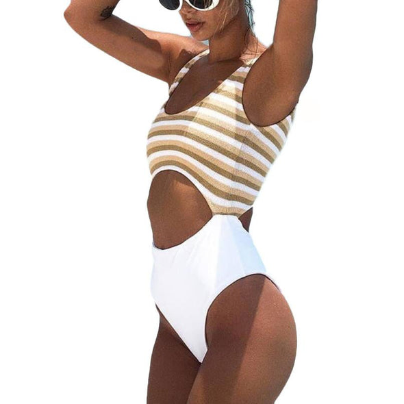 Yellow stripes monokini