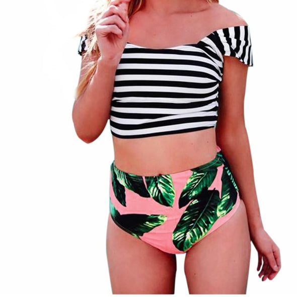 Striped High Waist Bikini