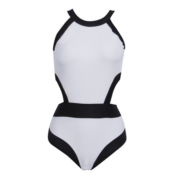Black & White monokini high neck