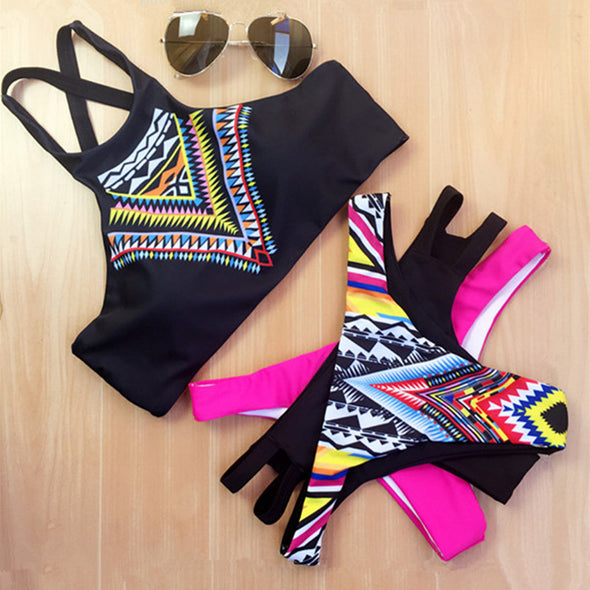 High Neck Geometrical Print Bikini