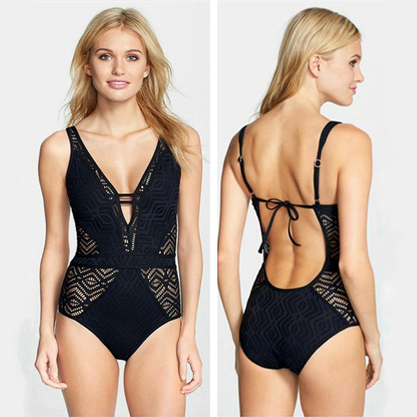 Deep V neck crochet monokini