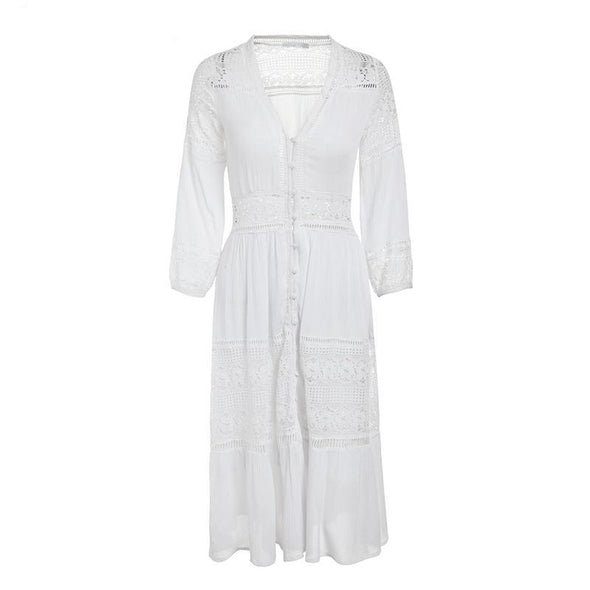 Long sleeve white cotton dress