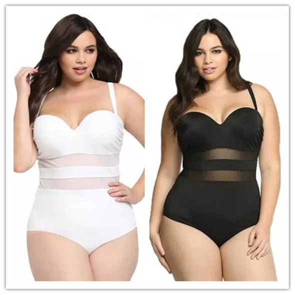 Translucent plus size monokini in black & white