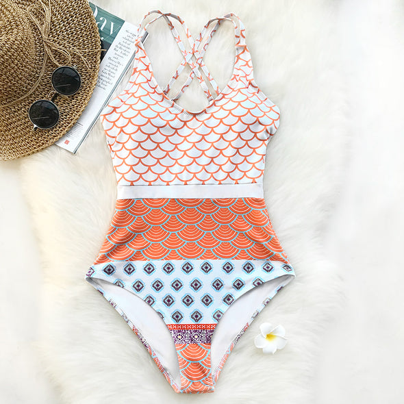 Orange and blue Print - One piece