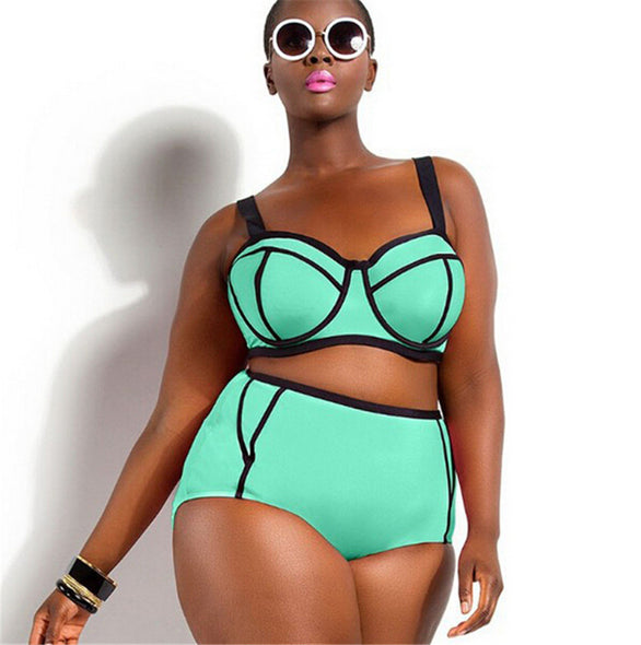 Plus Size Bikini Set in green, pink & lilac