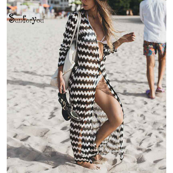 Translucent long cover up in black and white