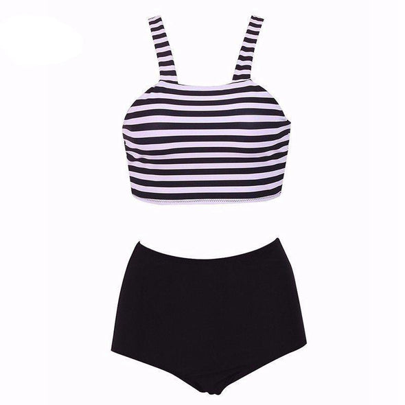Blue striped high waist bikini