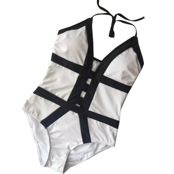V neck black & white swimsuit