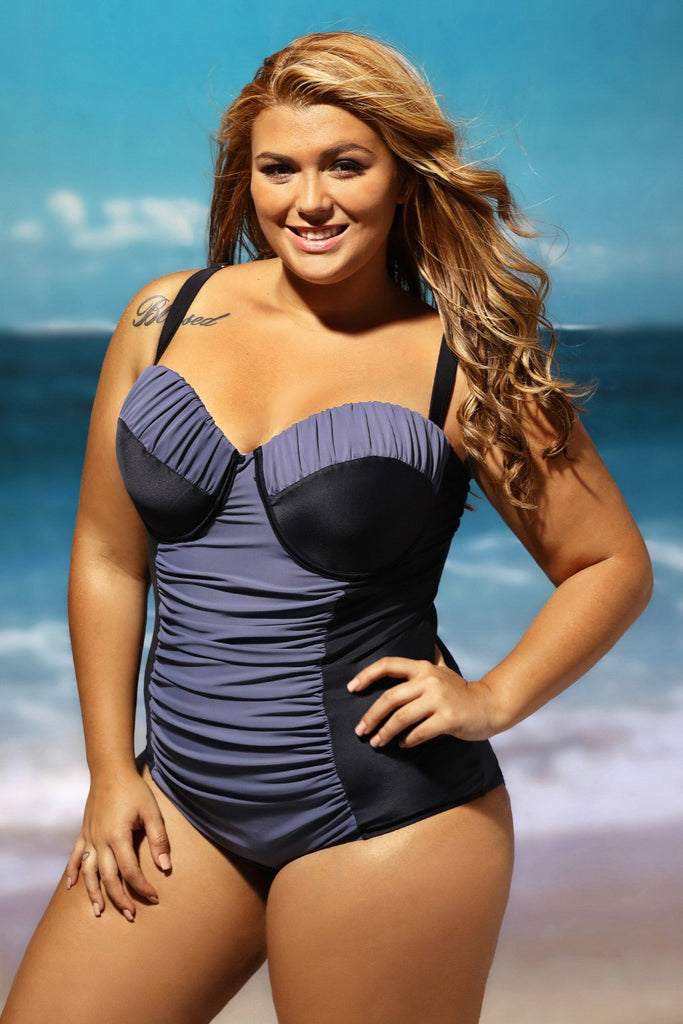 grey and black plus size swimsuit