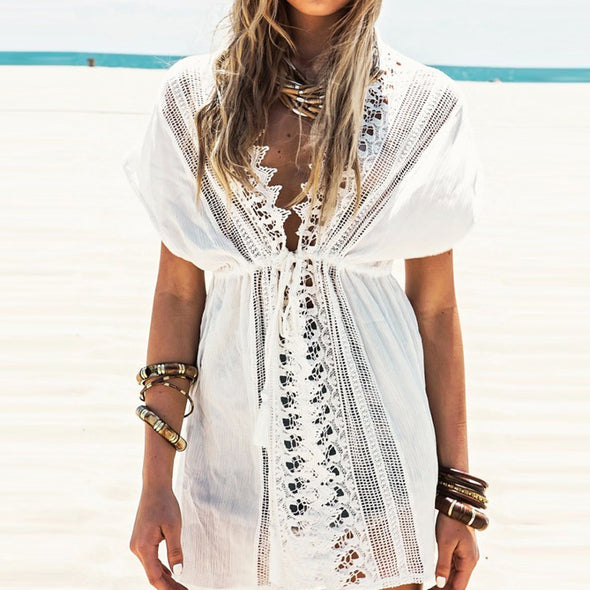White tunic dress with transparencies