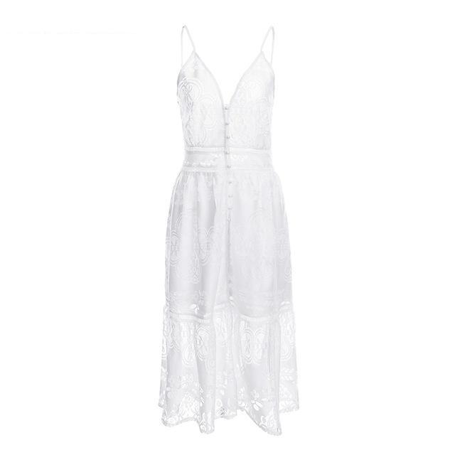 Vintage Inspired White V Neck Lace Dress