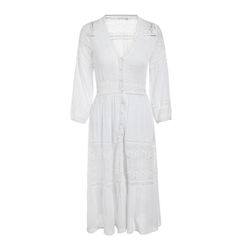 Long sleeve white cotton dress