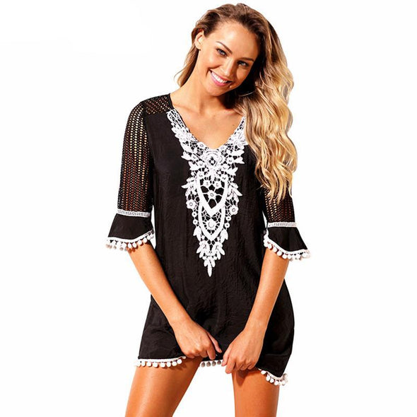 Embroidered tunic in black, yellow or blue