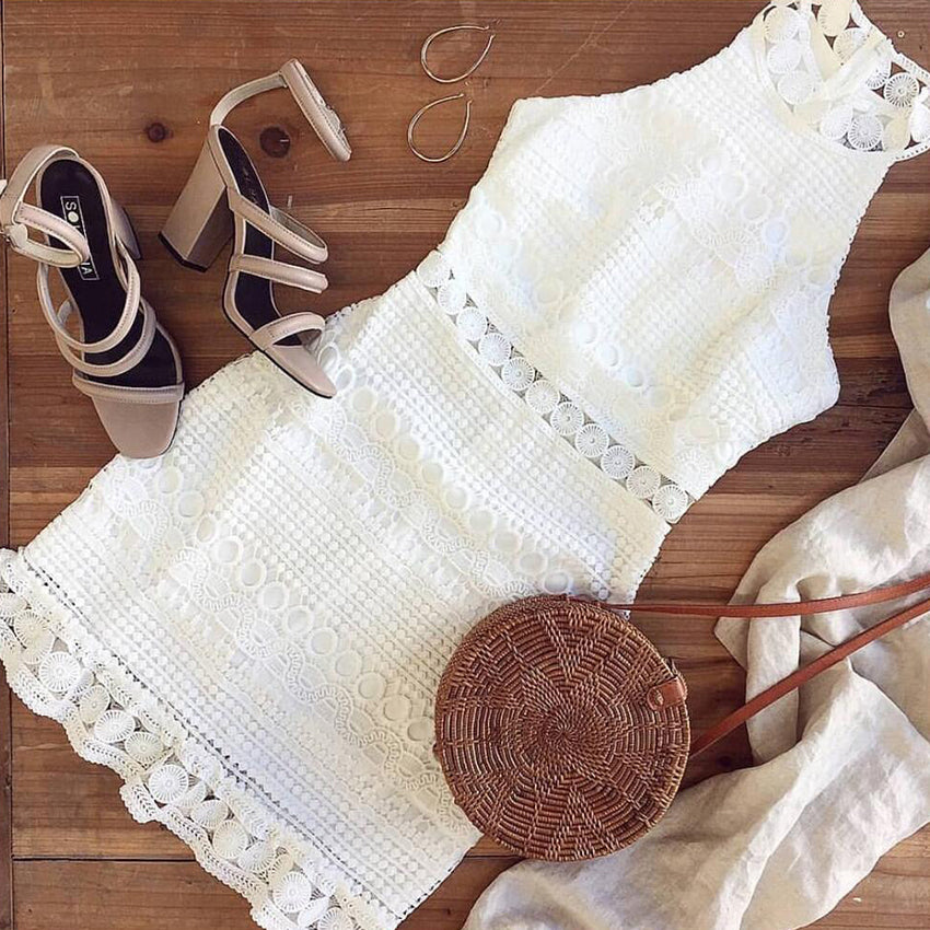 White lace dress with halter neck