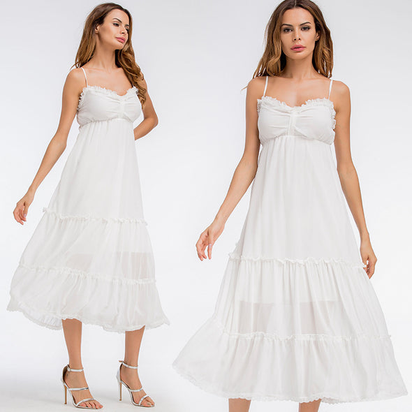 Summer Sundress Long Women White Beach Dress Strapless 2018 New High Quality Loose Sexy Sling Lace Boho Cotton Maxi Beach Dress
