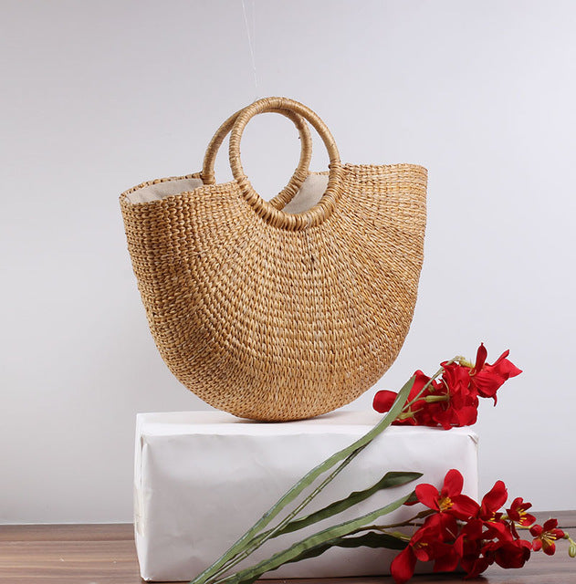 Handmade Beach Weaving Bag with pompons