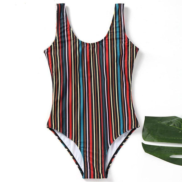 Vertical stripes one piece swimsuit